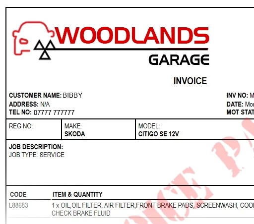 Garage Invoice